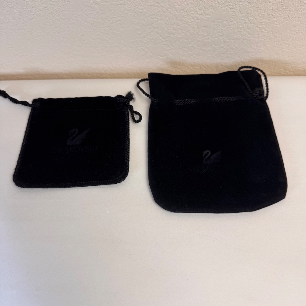 Swarovski Dust Bags Lot of 2 Black Velvet Drawstring Jewelry Pouches Vintage